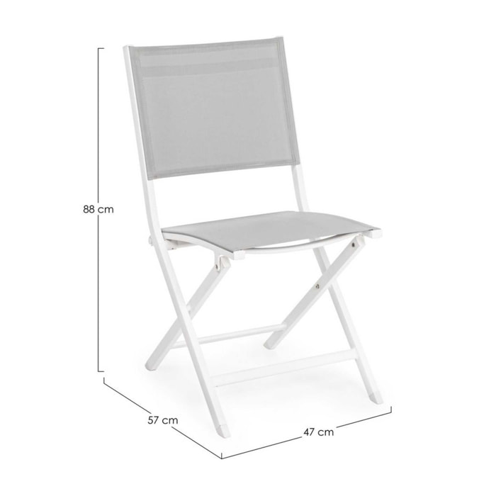 Set 4 sedie da giardino SINTRA in textilene grigio chiaro e struttura in alluminio bianco