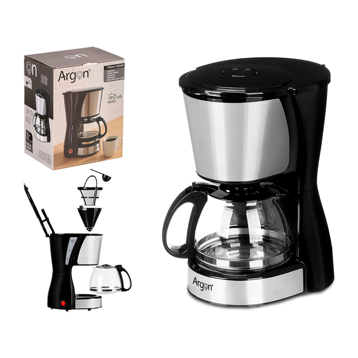 Cafetera de vaso con filtro y capacidad de 750ml para 6 tazas. 550W