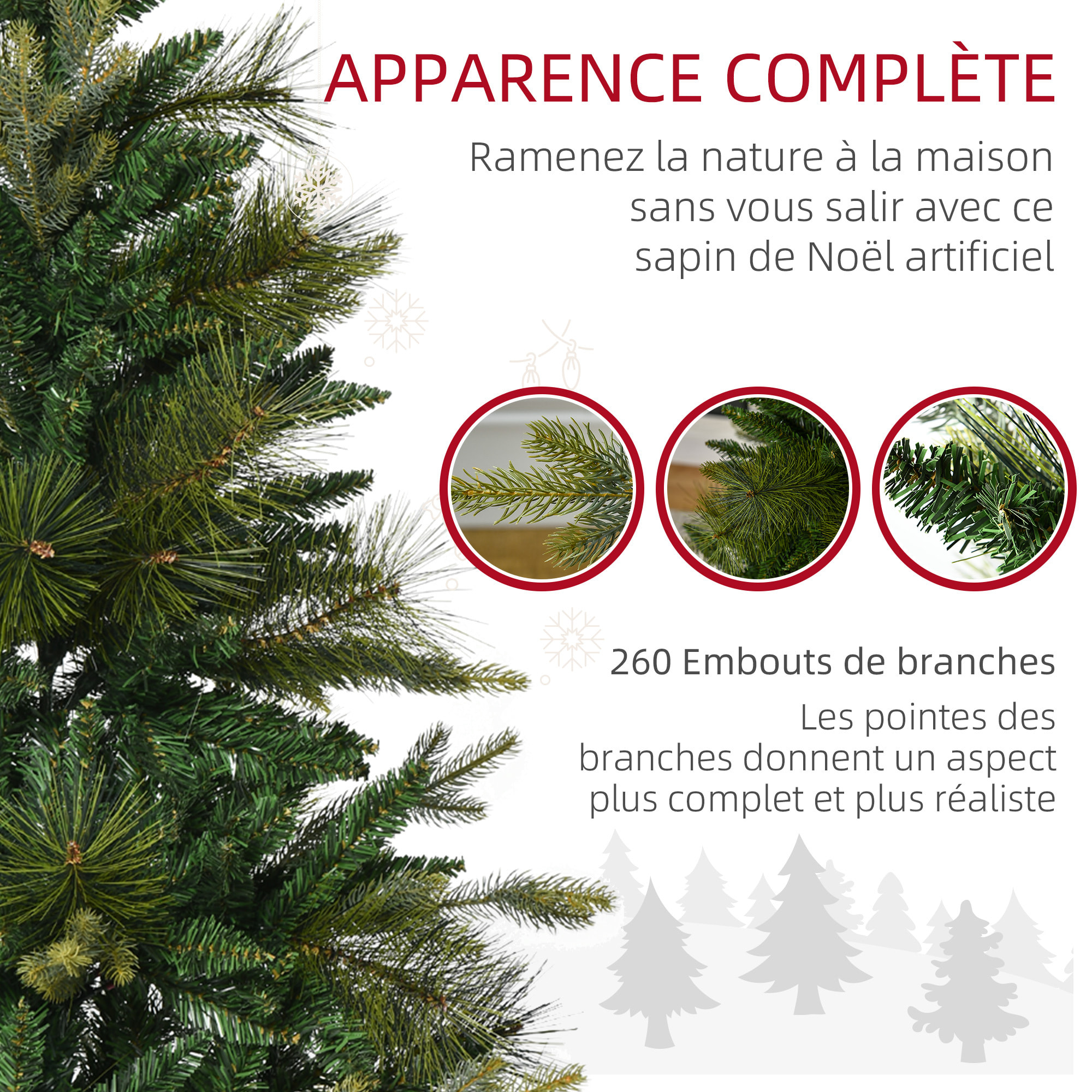 Sapin de Noël artificiel Ø 61 x 120H cm pied support inclus 260 branches épines grand réalisme vert