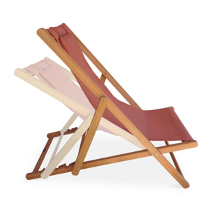 Chiliennes bois - Creus - 2 transats en bois d'Eucalyptus huilé avec coussin repose-tête terra cotta