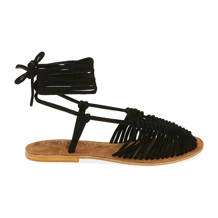 Sandalias cordones ante negro