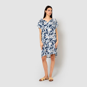 Vestido corto bambula detalles plisados alarico azul