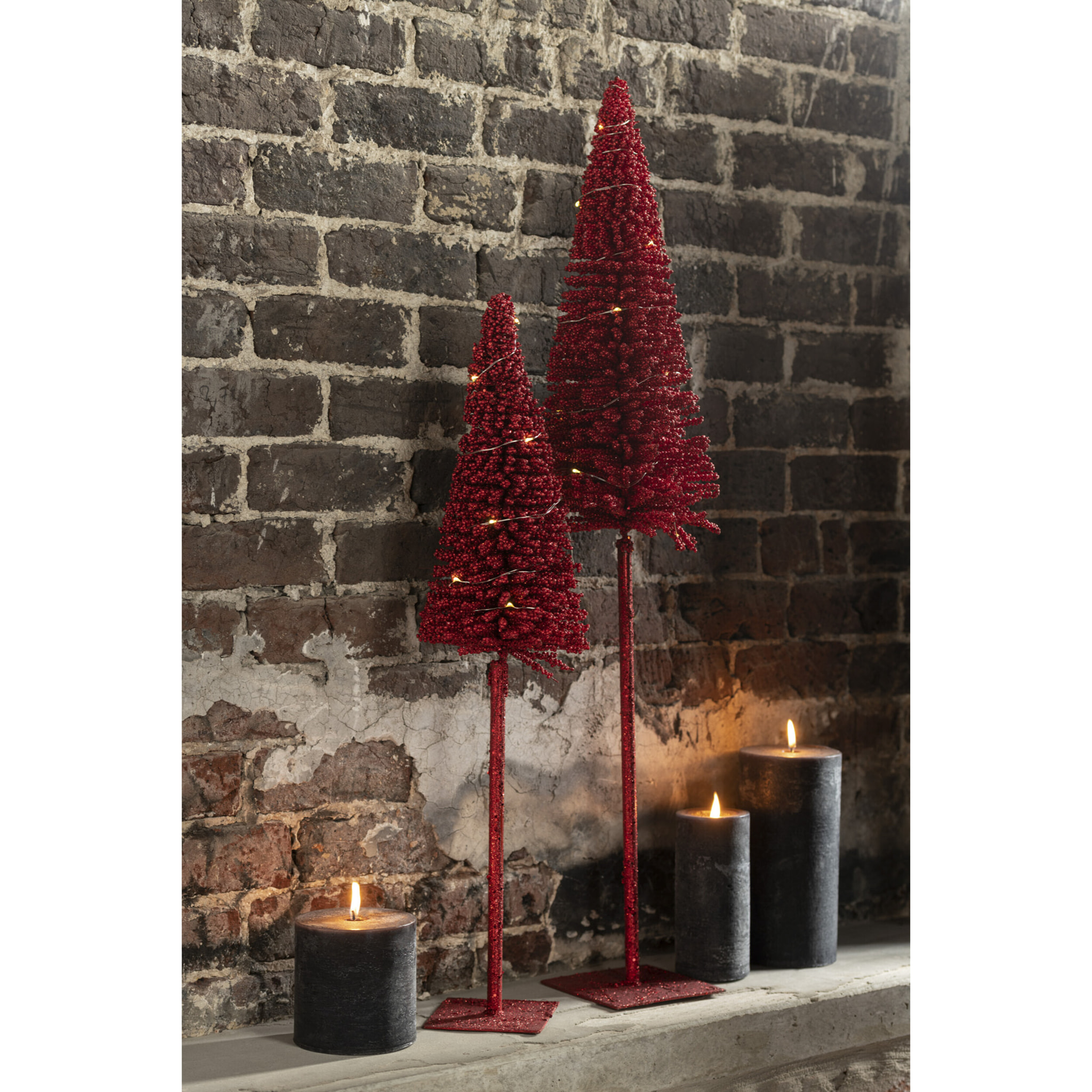 J-Line décoration sapin de Noël - plastique - rouge - medium - LED