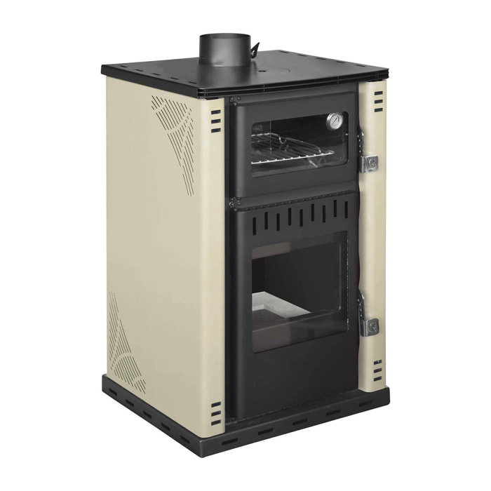 Stufa a legna Aragona, Caminetto a legna, Focolare a legna, Stufa rustica, Made in Italy, 62x62 h102 cm, Beige