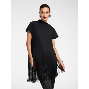Elena Mirò - Top envers satin con frange - Nero