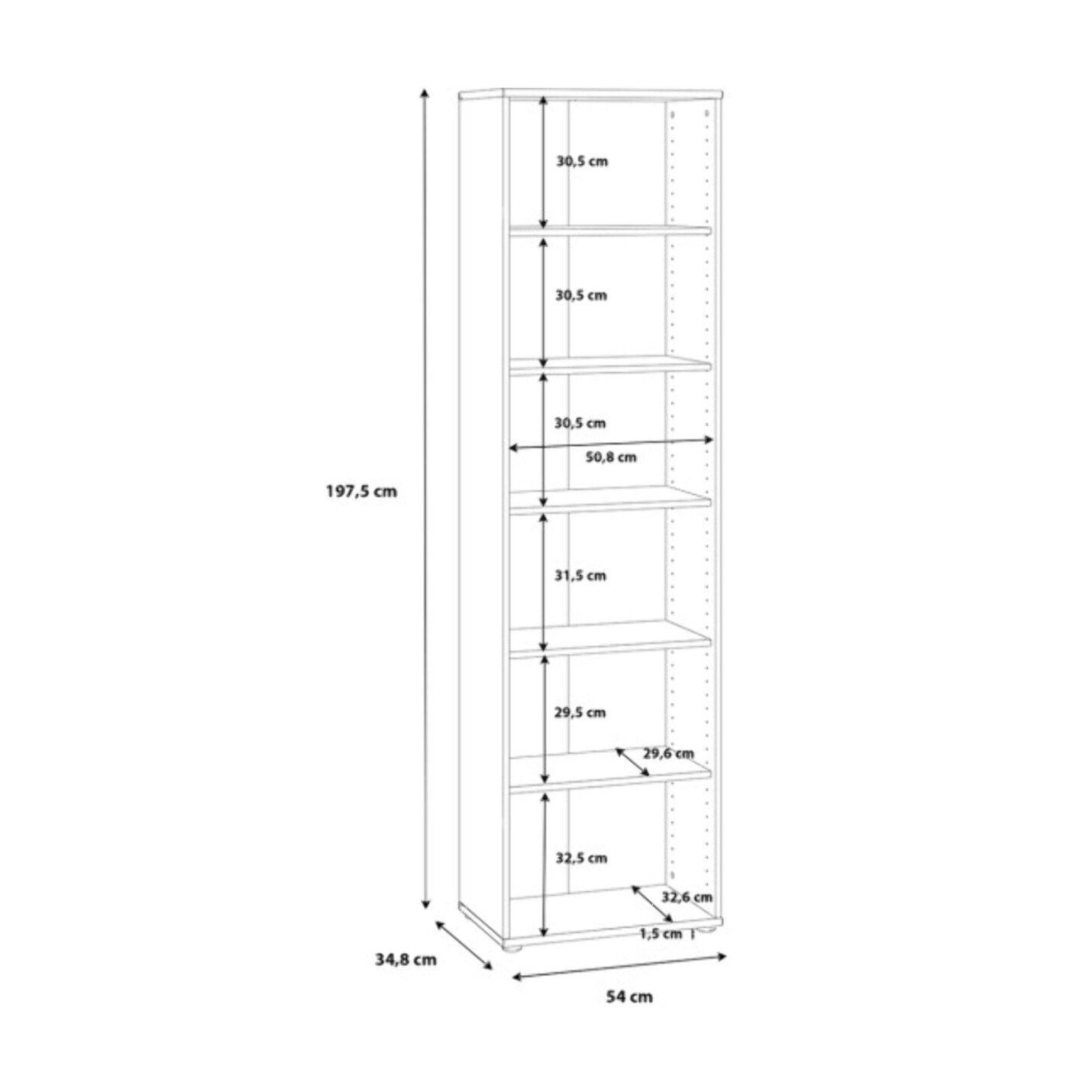 Étagère H. 198 x L. 54 cm décor chêne sonoma avec 5 étagères - MIA