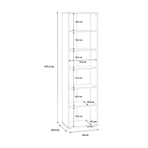 Étagère H. 198 x L. 54 cm décor chêne sonoma avec 5 étagères - MIA