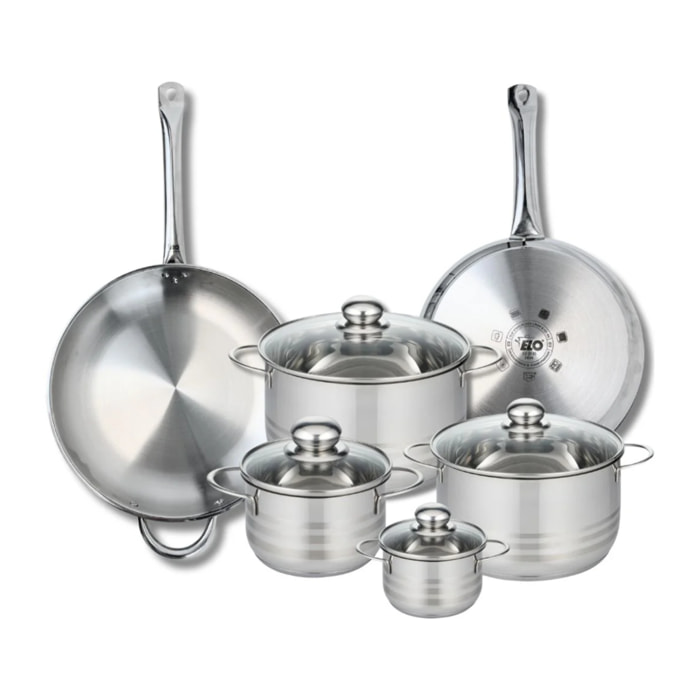 Ensemble de 2 Poêles de cuisson 28 et 32 cm et 4 faitouts 12, 16, 20 et 24 cm Elo Profi Brillant