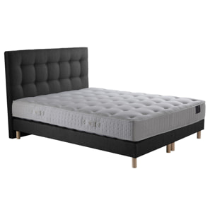 Ensemble Pulsar + tête de lit capitonnée - Matelas ressorts ensachés Mémoire de forme - Sommier Gris Anthracite