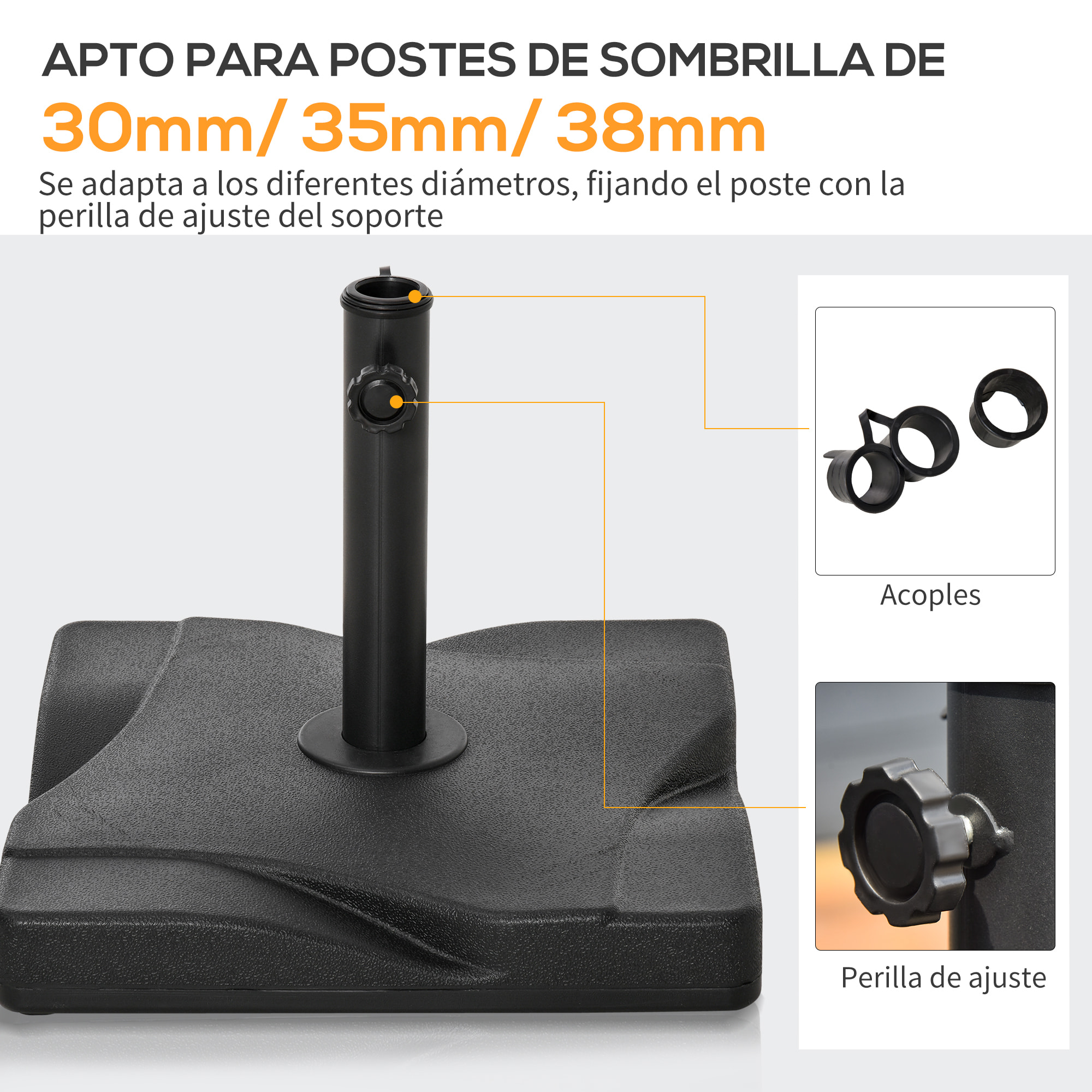 Base Para Parasol Poste Para 30mm 35mm 38mm Negro