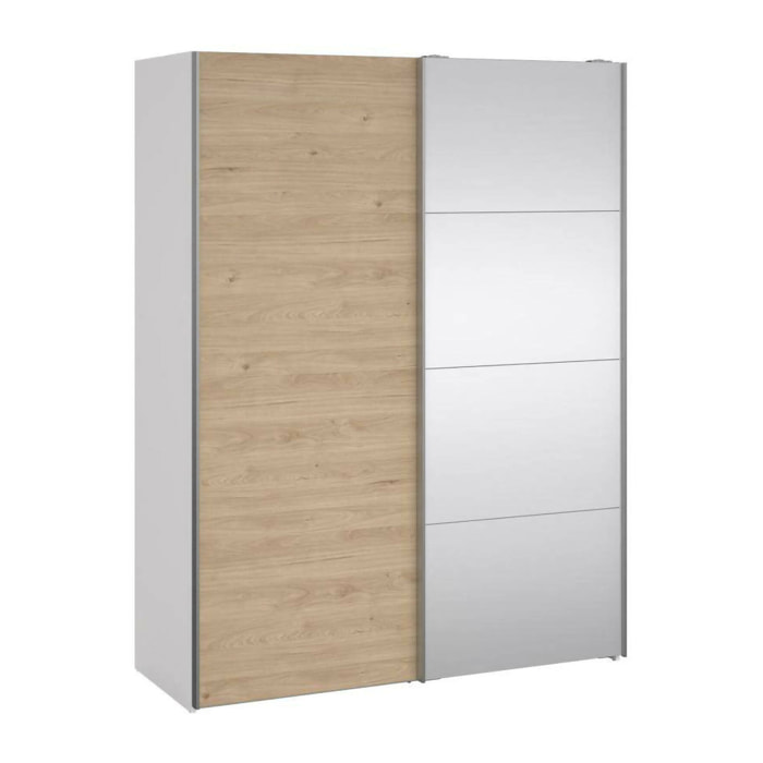 Guardaroba 2 ante Seraphine, Mobile camera da letto, Cabina armadio portabiti, Armadio appendiabiti, 150x61 h200 cm, Bianco e Rovere