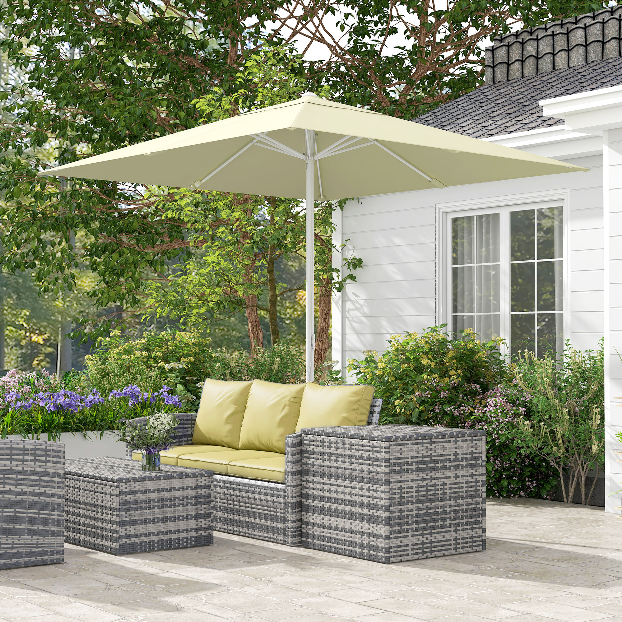 Parasol de jardin carré réglable dim. 2,48L x 2,48l x 2,50H m alu métal polyester haute densité 180 g/m² beige