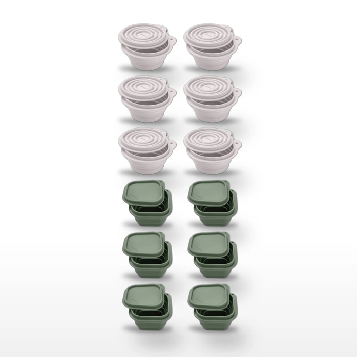 Lot de 12 Boîtes à Snacks Pliables en Silicone Fackelmann Storage Blanc et Vert