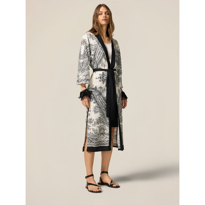 Oltre - Kimono in viscosa fantasia - Nero