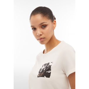 T-shirt donna in jersey modal con grafica tropical laterale