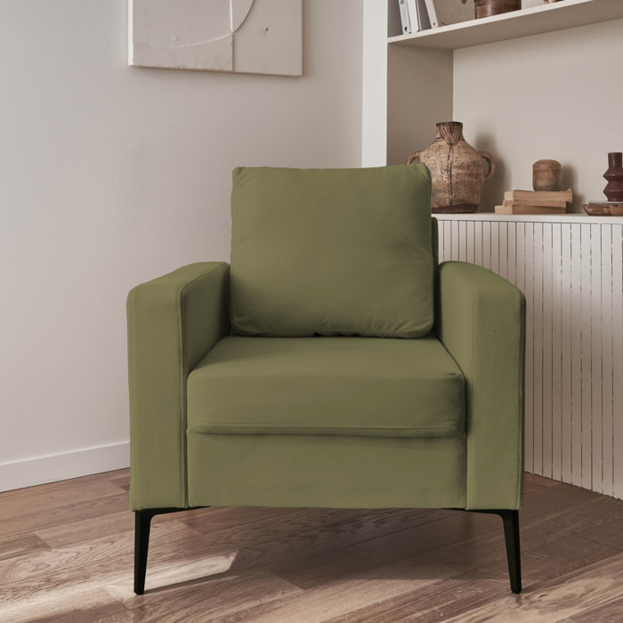 Fauteuil pieds métal velours côtelé BJORN