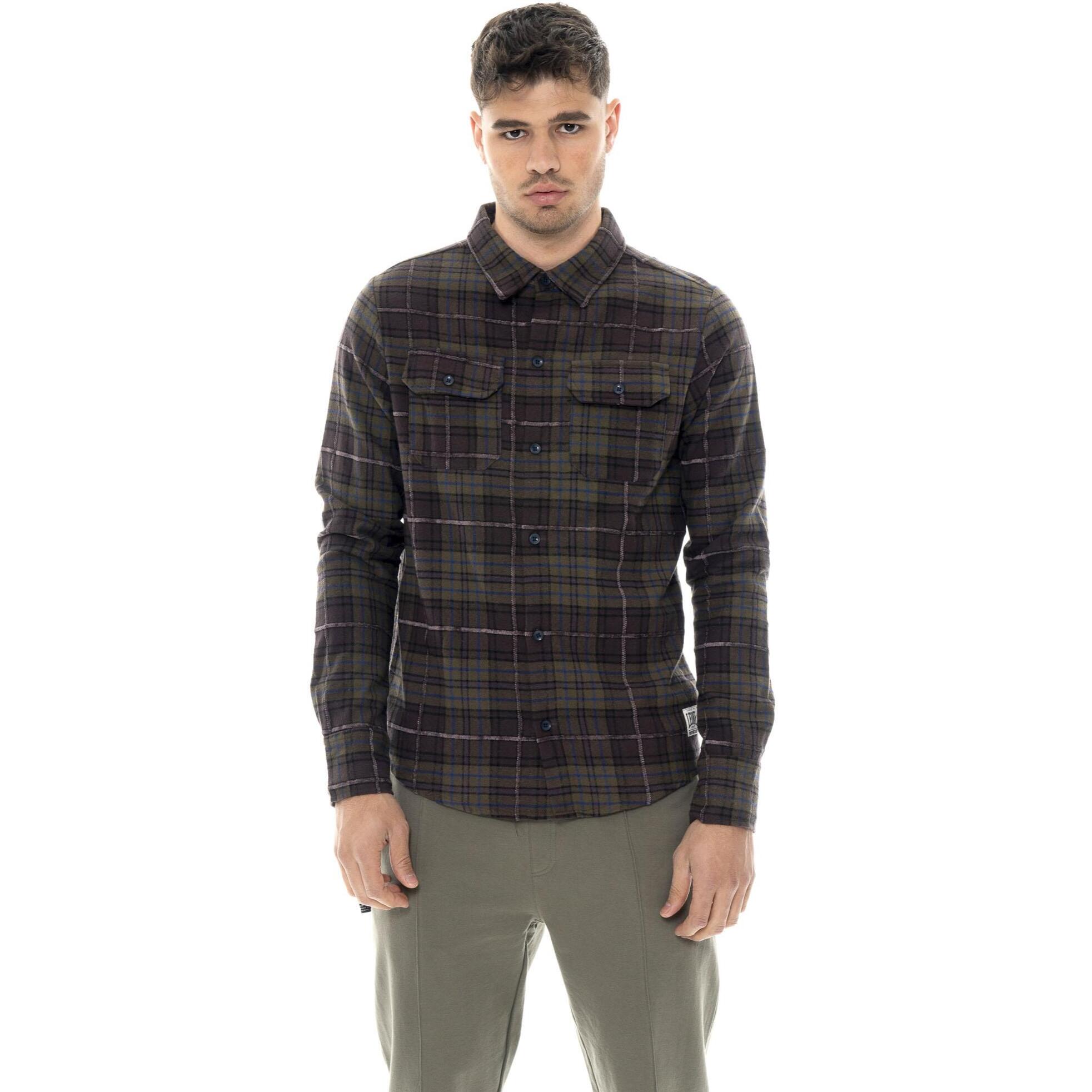 Camicia da uomo in flanella con stampa logo grande Leone 1947 Vintage Dept.