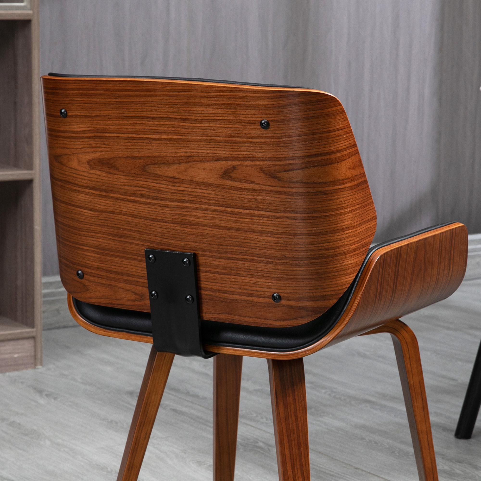 Pack de 2 Sillas de Comedor Tapizadas en Cuero Sintético, Sillas de Cocina con Asiento, Respaldo Curvados y Acolchados, Patas de Madera, Negro