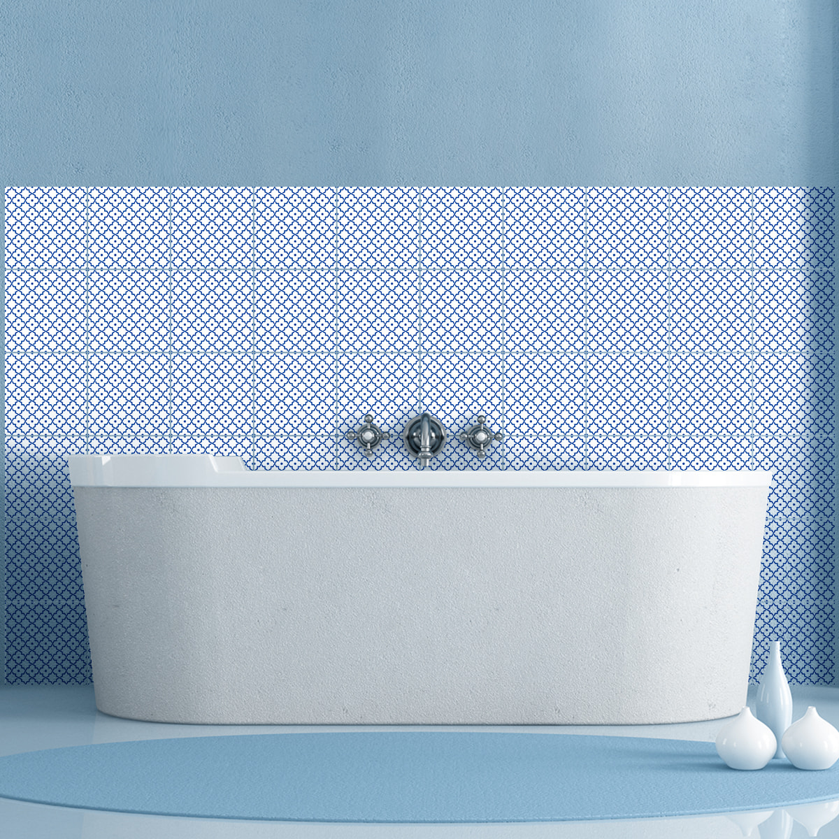 Stickers muraux - Sticker Mural Carrelage adhésif Cuisine Salle de Bain - 60 STICKERS CARREAUX DE CIMENT ORIENTAL ZARZIS