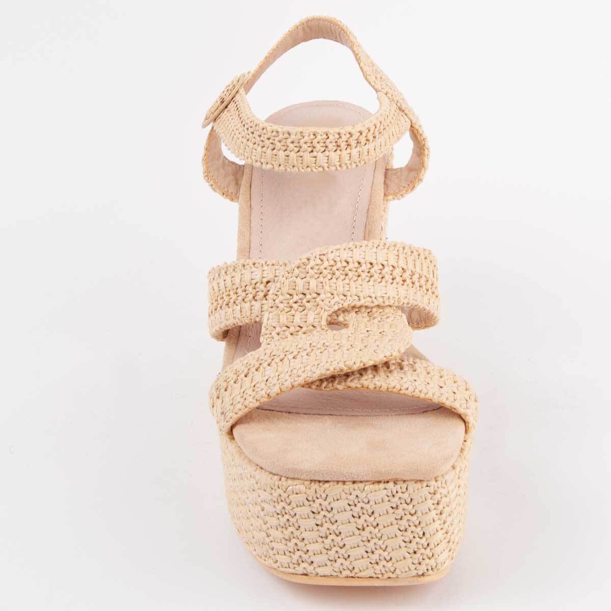 Sandalia De Cuña - Beige - Altura: 10 Cm