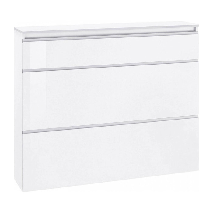 Scarpiera moderna, Made in Italy, a 2 ante e 1 anta a ribalta, Portascarpe da ingresso, cm 120x27h108, colore Bianco lucido