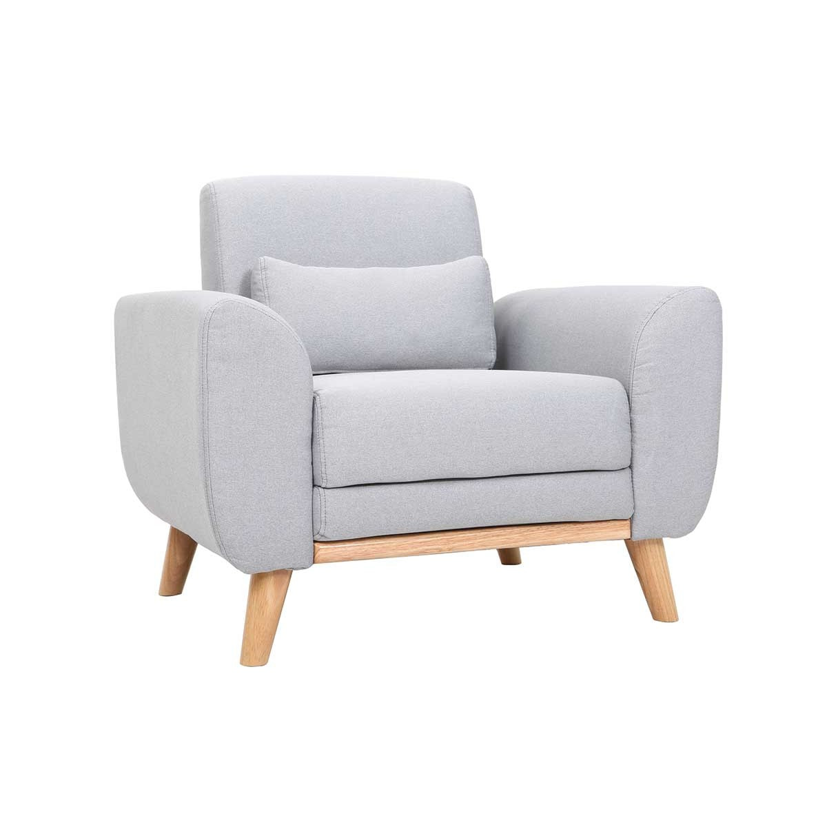 Fauteuil scandinave en tissu gris clair et bois clair EKTOR