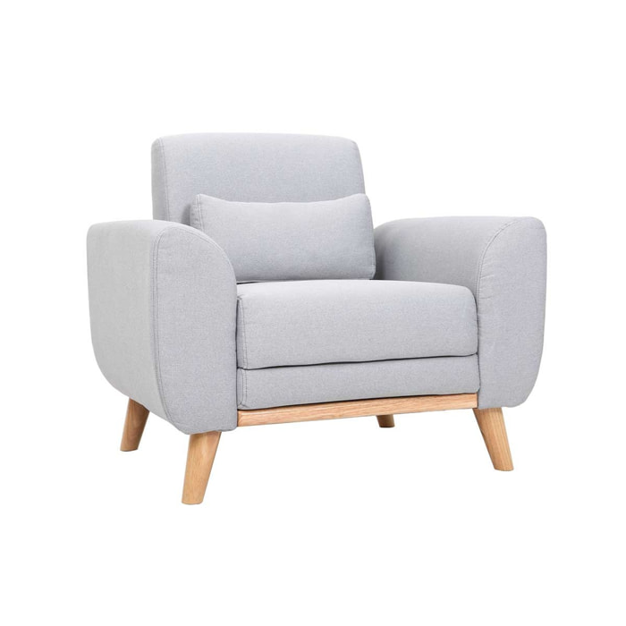 Fauteuil scandinave en tissu gris clair et bois clair EKTOR