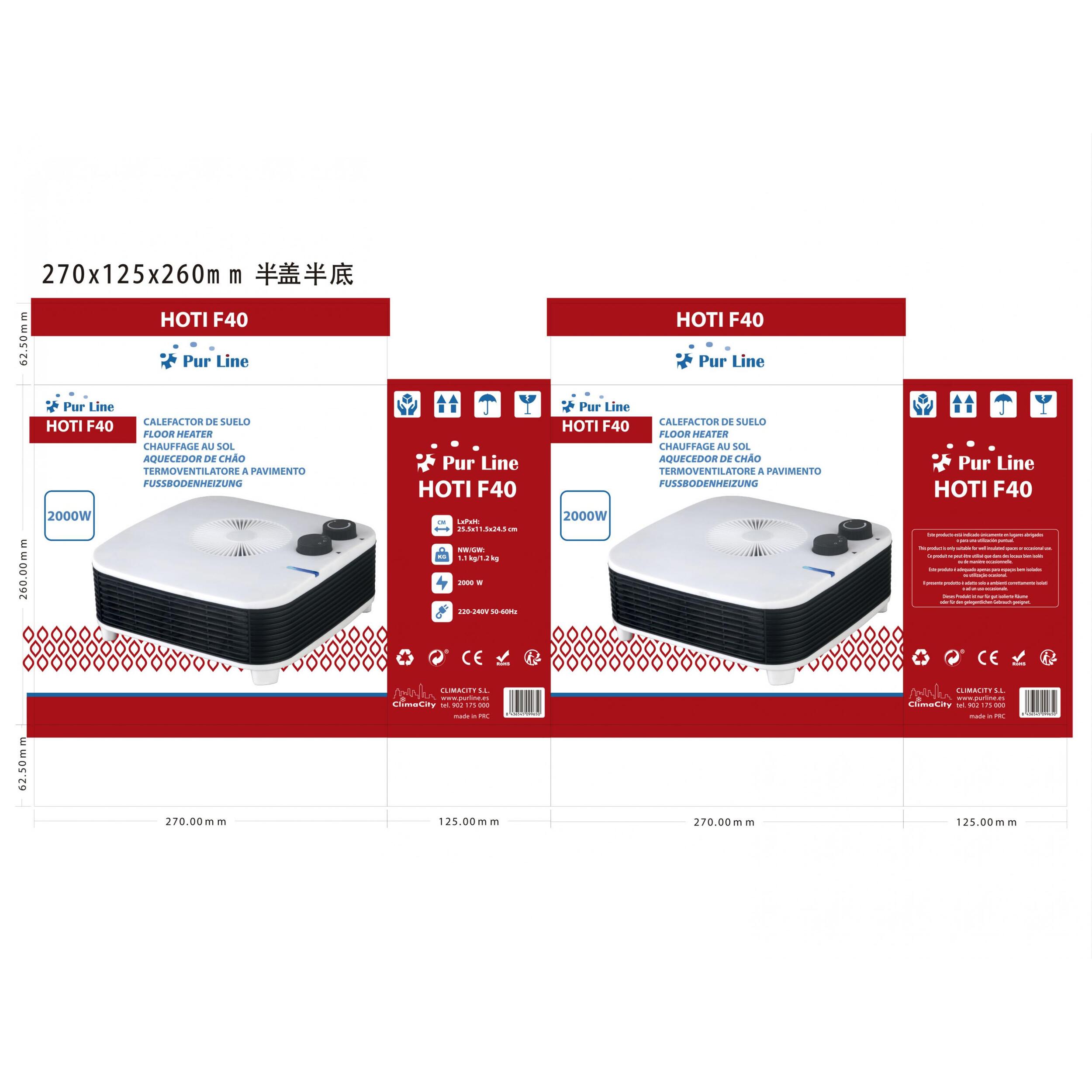 Calefactor de suelo con 2 niveles de potencia HOTI F40 PURLINE