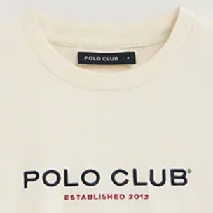 Maglietta ecrù a maniche corte con ricamo Established 2012 Polo Club