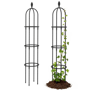 Juego de 2 Obeliscos de Jardín de Acero, 1,74 m, Enrejados para Plantas Trepadoras, Rosas, Frutas, Verduras, Soportes Decorativos para Exterior, Patio, Terraza, Negro