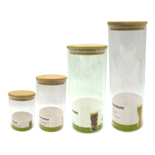 Set de 4 boîtes de conservation en verre avec couvercle en Bambou Fackelmann Nature