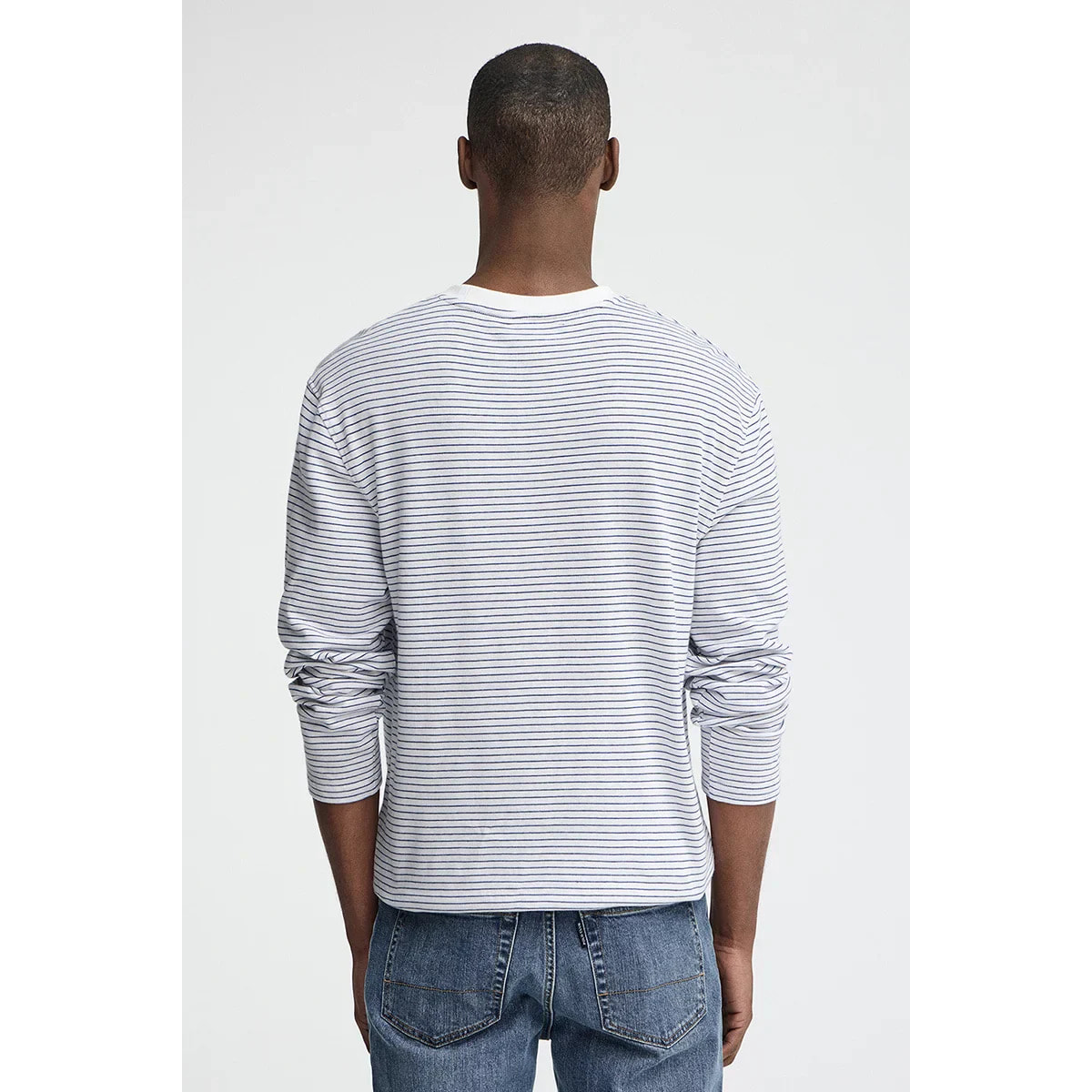 Maglietta a righe bianca e blu presidenziale a maniche lunghe con ricamo Rigby Go