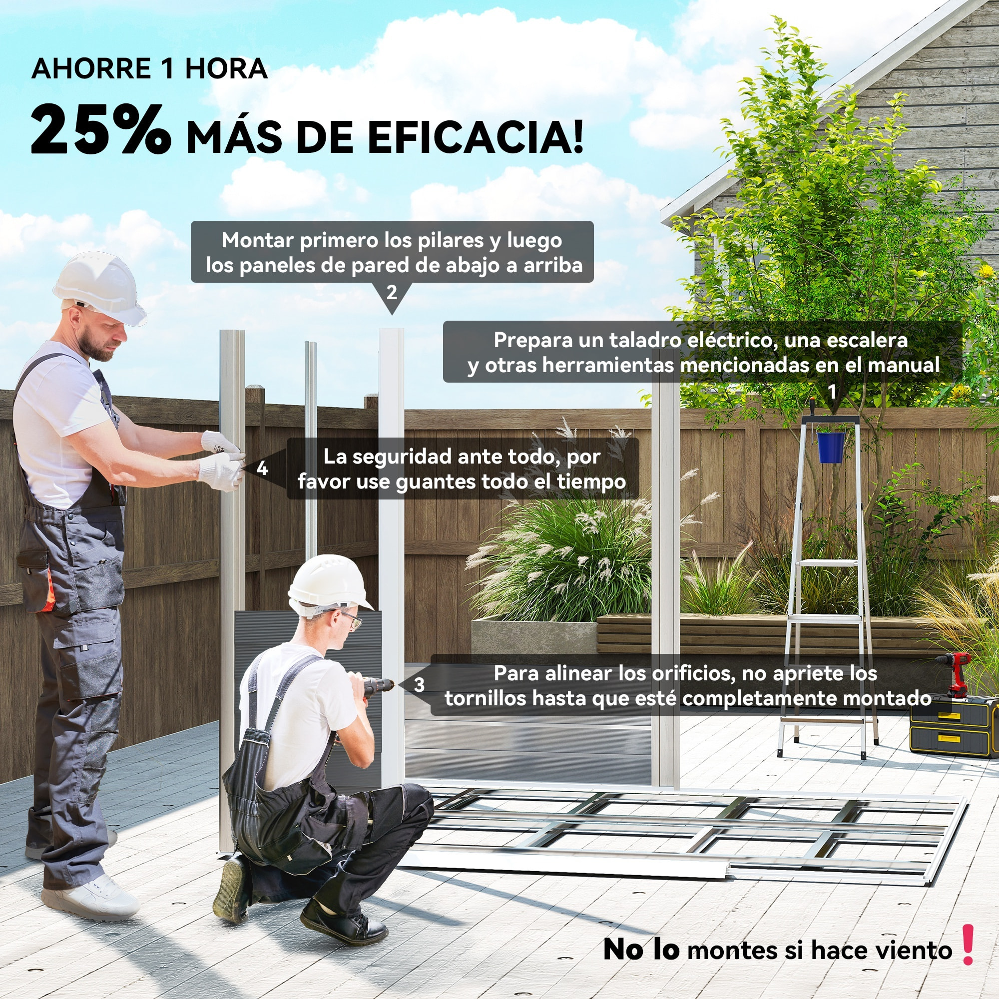 Caseta de Jardín Exterior 4,4 m², 240x206x198 cm, Cobertizo de Jardín Exterior Metálico con Base Refuerzo (Suelo NO Incluido), Puerta Corredera con Cerradura y 4 Ventanas para Patio, Gris