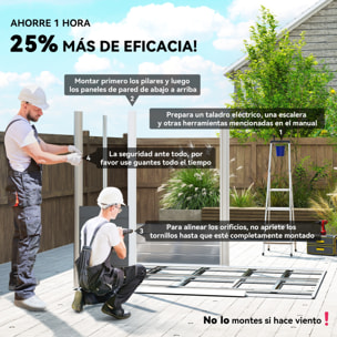 Caseta de Jardín Exterior 4,4 m², 240x206x198 cm, Cobertizo de Jardín Exterior Metálico con Base Refuerzo (Suelo NO Incluido), Puerta Corredera con Cerradura y 4 Ventanas para Patio, Gris