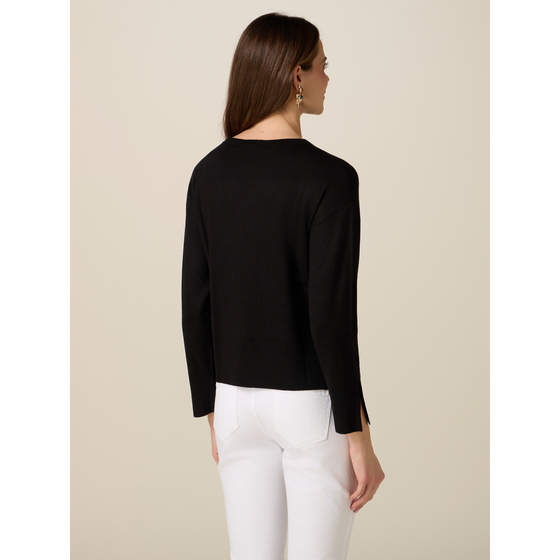 Oltre - Jersey mezcla viscosa con botones joya - Negro