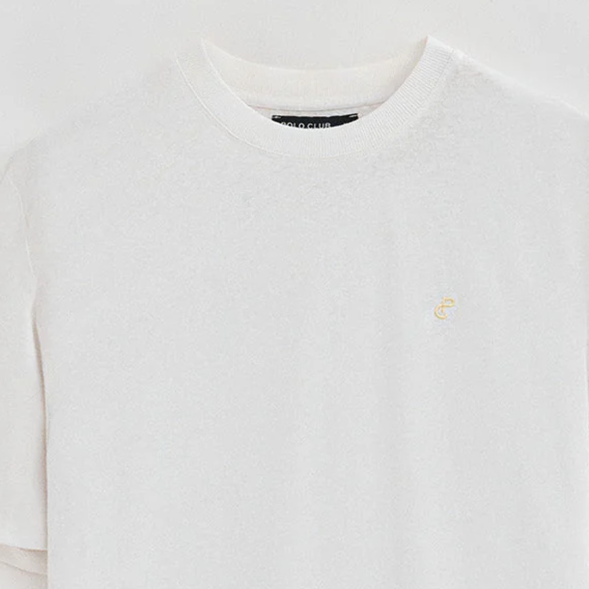 Camiseta blanca en lino y algodón de cuello redondo y monograma bordado