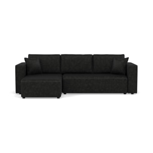 Topaze - canapé d'angle réversible 4 places convertible avec coffre en simili - Noir