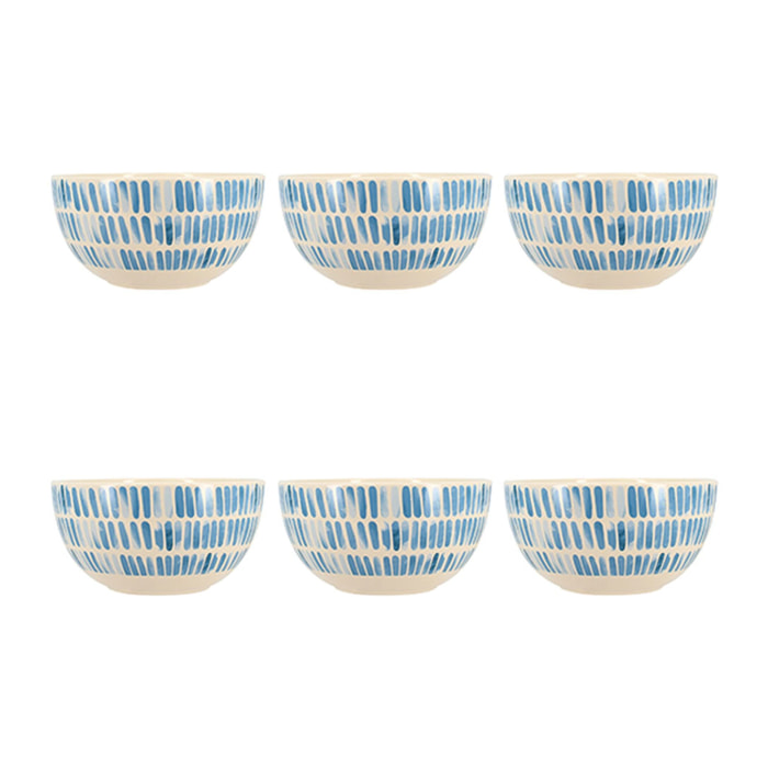Lot de 6 bols 58cl en grès blanc et rayures bleues CORFU