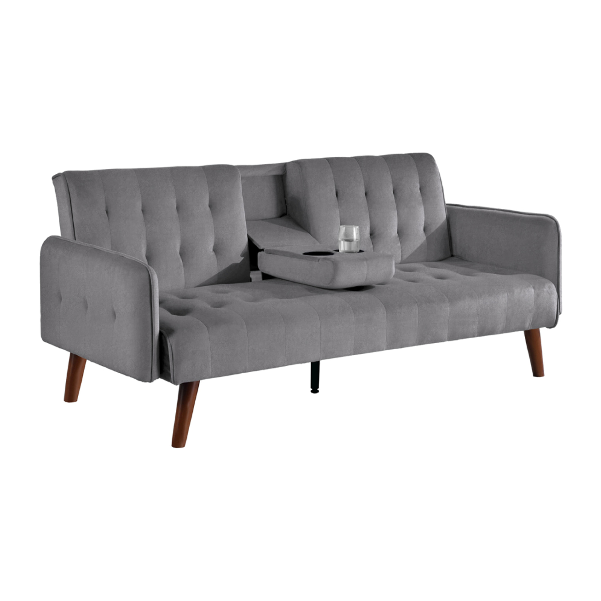 PERTH - Canapé 3 places convertible avec tablette centrale rabattable gris