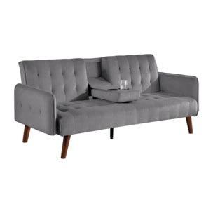 PERTH - Canapé 3 places convertible avec tablette centrale rabattable gris