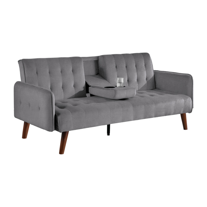 PERTH - Canapé 3 places convertible avec tablette centrale rabattable gris