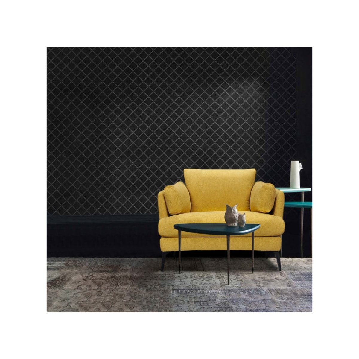 Fauteuil moelleux avec pieds métal noir - coloris et tissu au choix - DANY