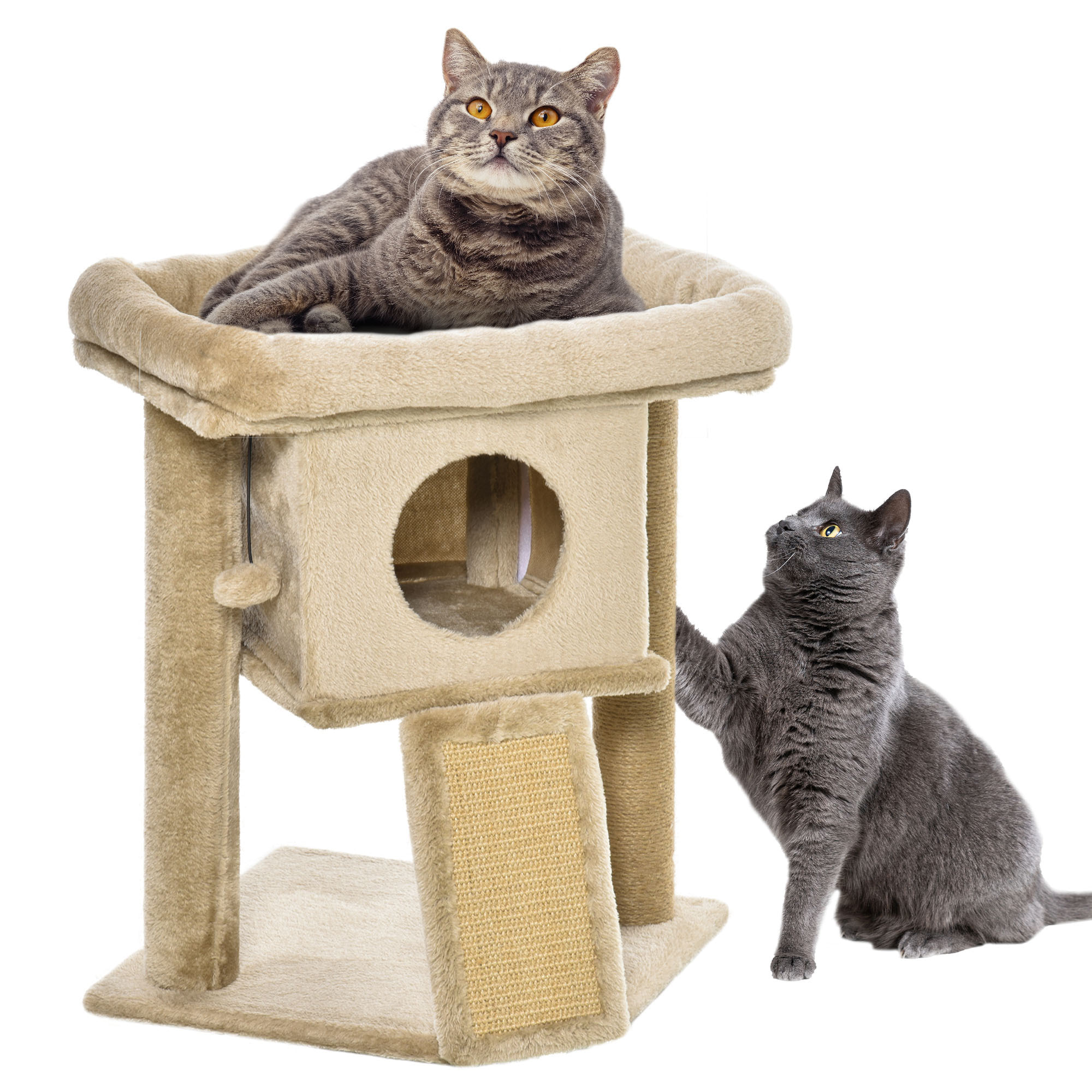 Árbol Rascador para Gatos Pequeños de 57 cm Torre para Gatos con Poste de Yute Rampa para Rascar Cama y Bola Colgante 40x40x57 cm Arena