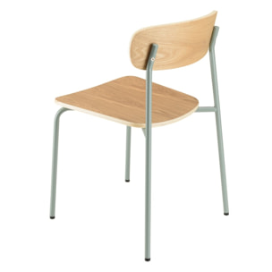 TOM - Lot de 2 chaises « écolier » bois de frêne pieds acier vert d'eau
