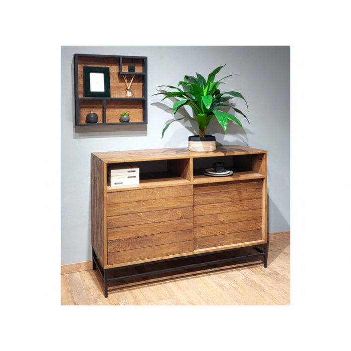 Bar en bois de pin recyclé métal noir L140cm - INDUS