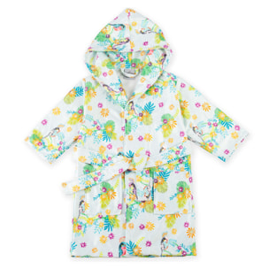 Peignoir enfant coton mélangé 340 g/m² imprimé bleu Perruches print aqua