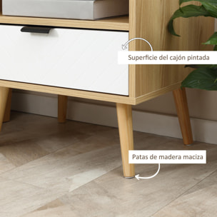 Mesita de Noche Mesa Auxiliar con 1 Cajón y 1 Estante Abierto para Dormitorio Salón Oficina Estilo Moderno 50x39,5x49,5 cm Madera Natural