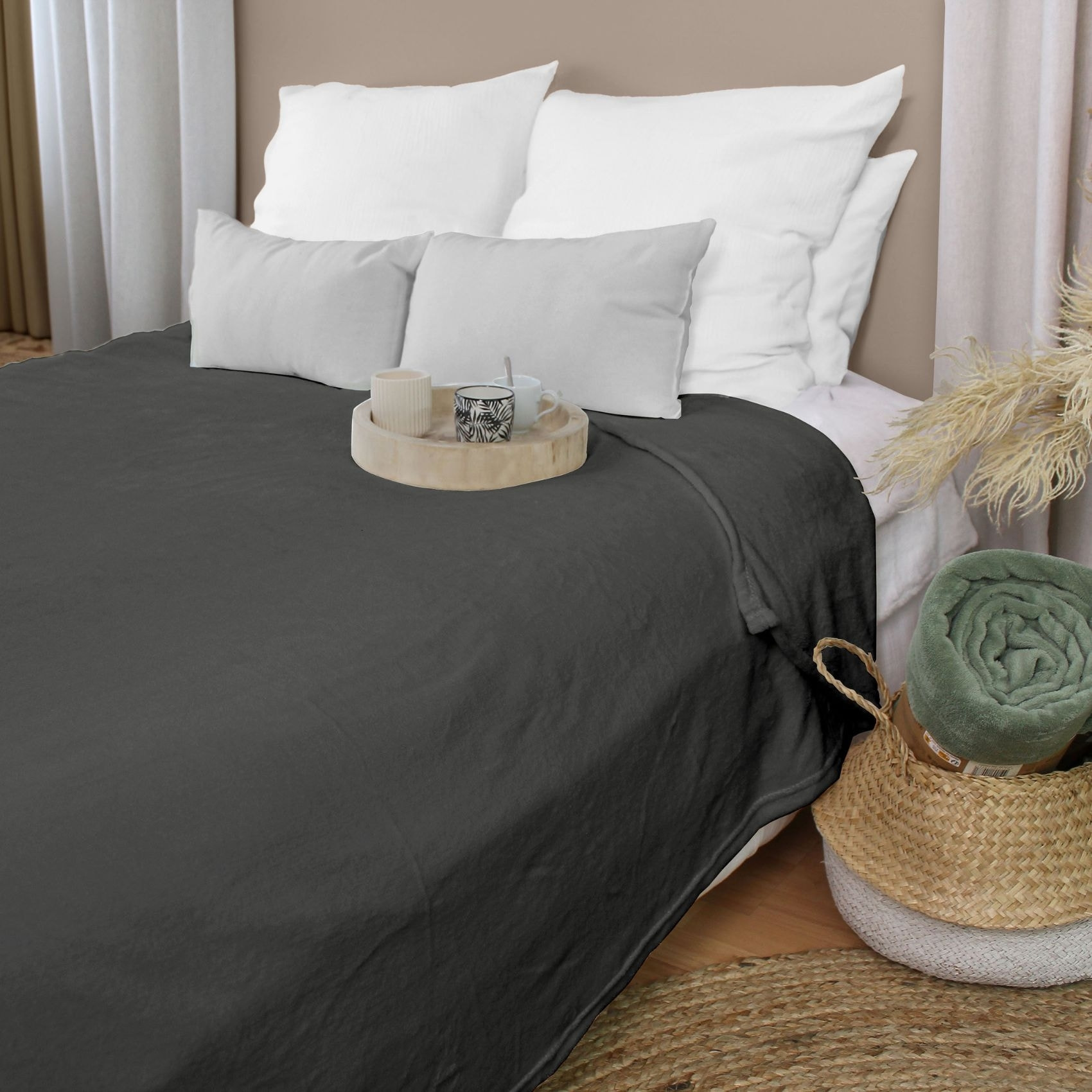 Couverture unie en molleton - Gris Foncé