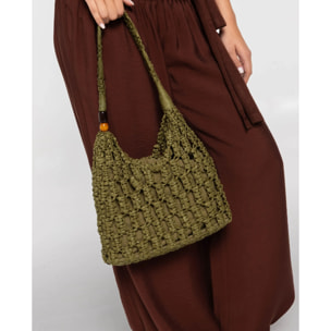 Bolso de rafia con bolso interior con cierre de frunce de mujer