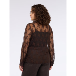 Fiorella Rubino - Camicia in pizzo con rouche sul davanti - Marrone